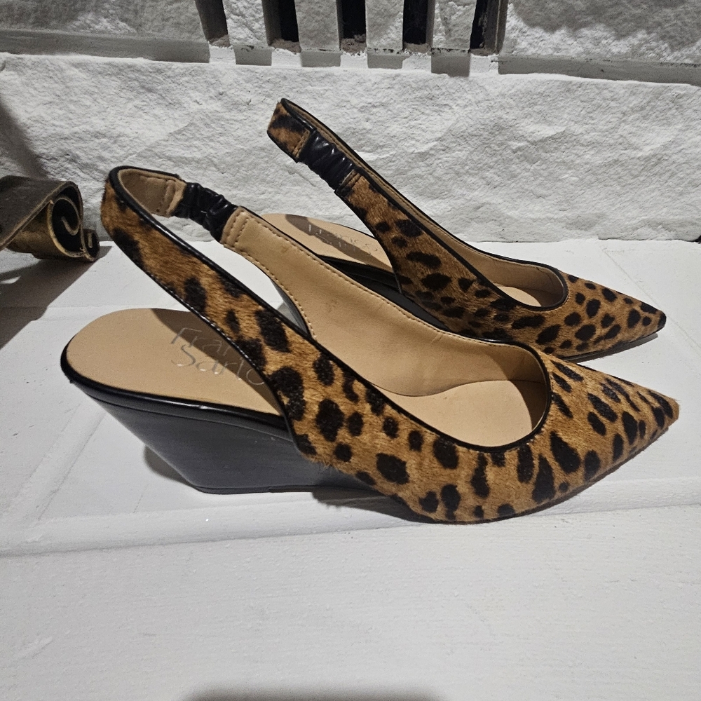 Franco Sarto Cheetah Print Camel Hair Slingback Wedges Size 6.5